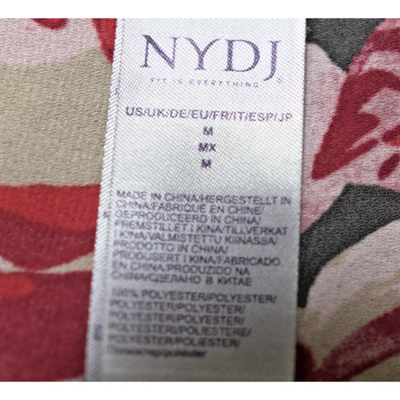 NYDJ Red Rose Pleated V-Neck Button-Down Blouse Sz M | 3/4 Sleeve, Romantic Chic - Picture 5 of 15